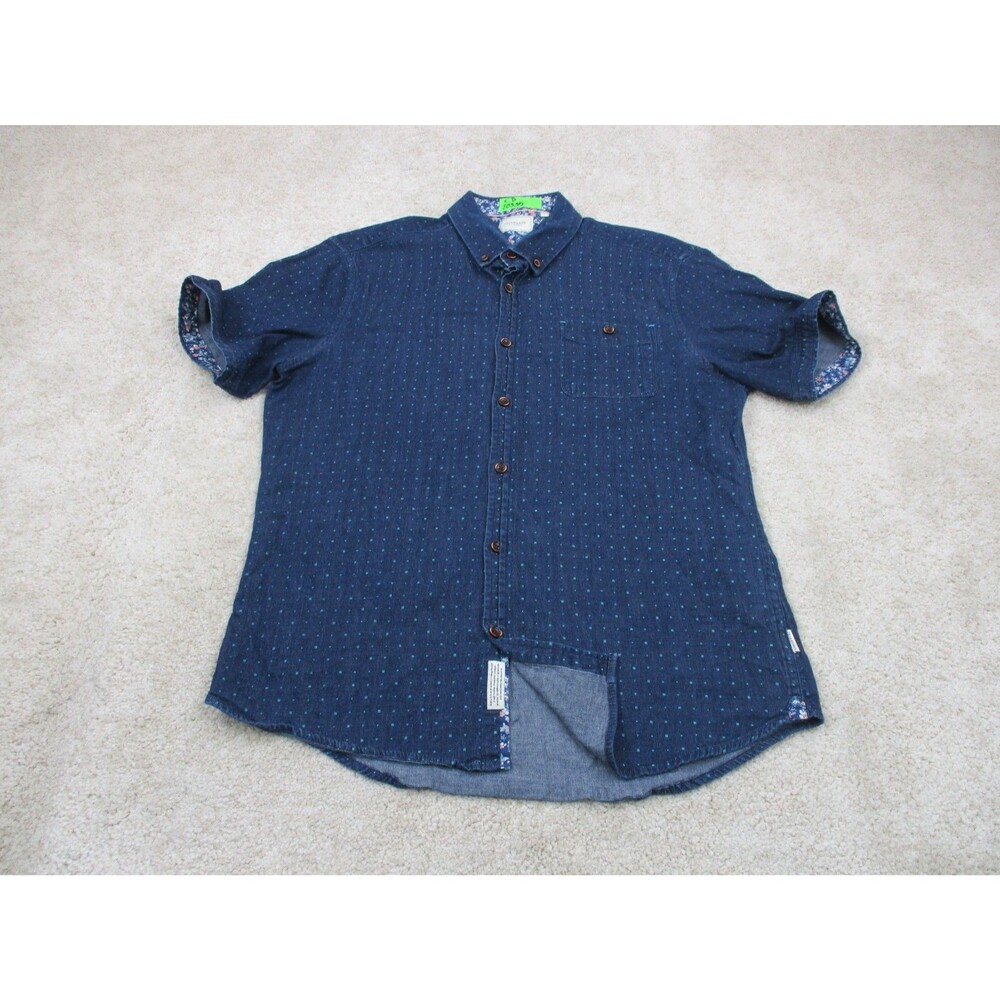 7 Diamonds Shirt Mens Large L Blue Cotton Crystal Express Short Sleeve Button Up